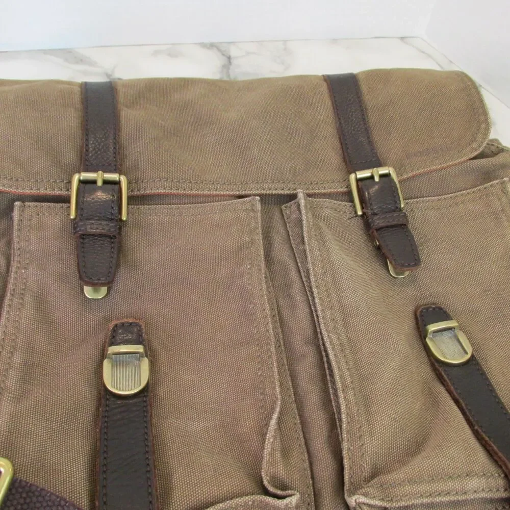 Fossil Estate Messenger Bag Olive Green Canvas Brown Leather Trim Crossbody